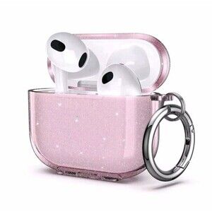 Case Compatible With Apple AirPods 1/2 Shockproof Pink Glitter Silicone Case